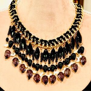 Voodoo Vibes Boho Black chunky beaded Bib Statement Necklace Choker Gypsy Tribal